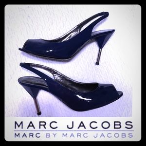 Cute open toe patent blue heels 38.5 women’s shoe